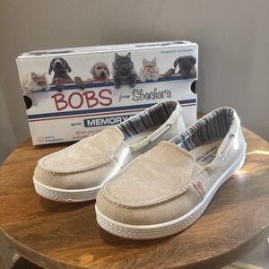 Skechers Bobs Marina Mastic Boat Shoes Womens 8.5 Beige Slip On Comfort Casual